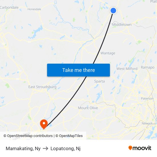 Mamakating, Ny to Lopatcong, Nj map