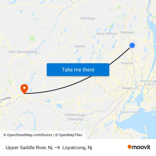 Upper Saddle River, Nj to Lopatcong, Nj map