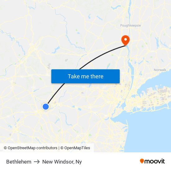 Bethlehem to New Windsor, Ny map