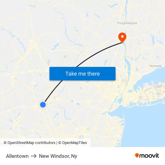 Allentown to New Windsor, Ny map