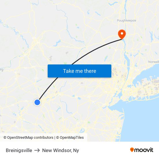 Breinigsville to New Windsor, Ny map