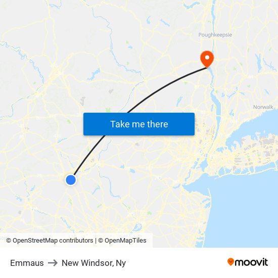 Emmaus to New Windsor, Ny map