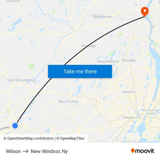 Wilson to New Windsor, Ny map