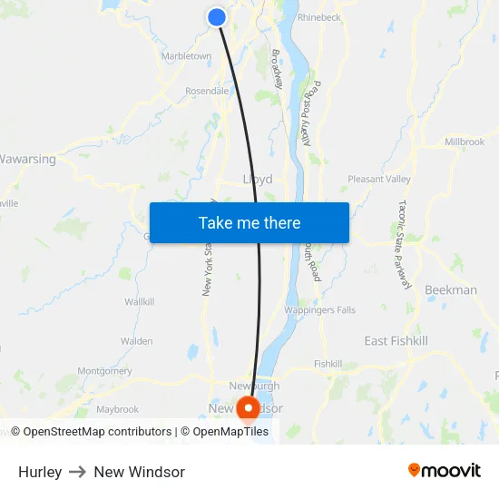 Hurley to New Windsor map