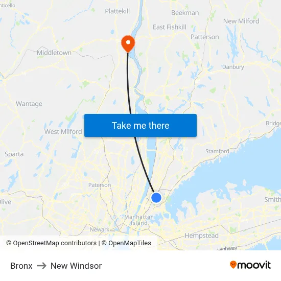 Bronx to New Windsor map
