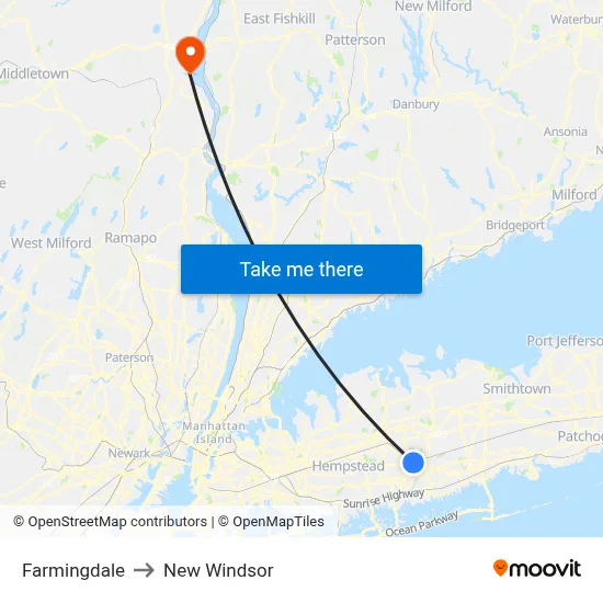 Farmingdale to New Windsor map