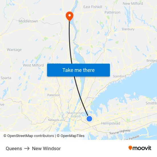 Queens to New Windsor map