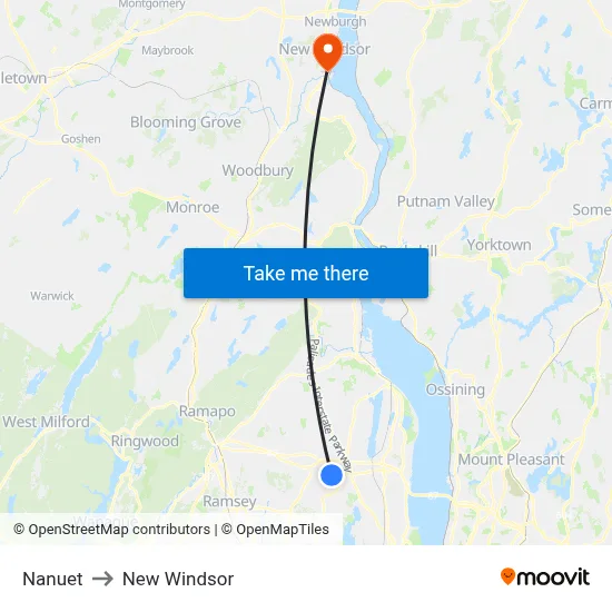 Nanuet to New Windsor map