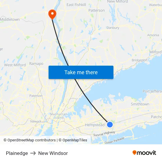 Plainedge to New Windsor map