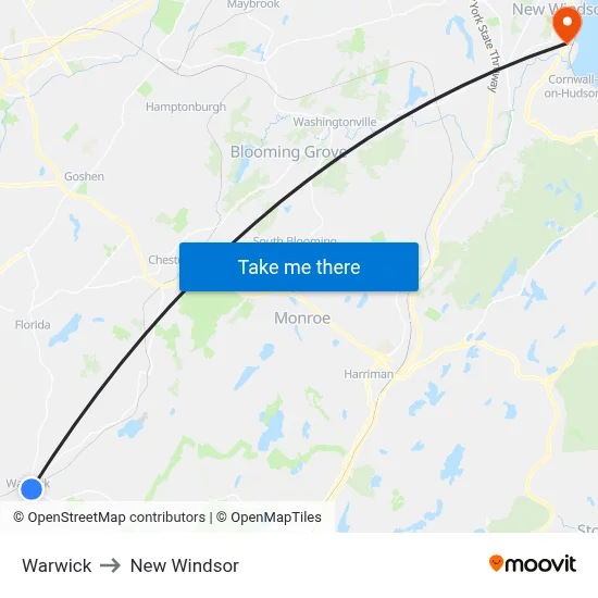 Warwick to New Windsor map