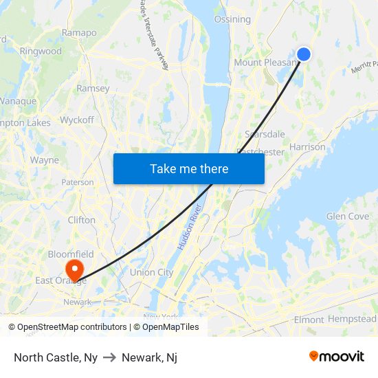 North Castle, Ny to Newark, Nj map