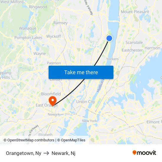 Orangetown, Ny to Newark, Nj map