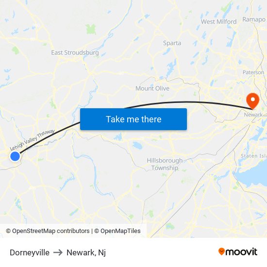 Dorneyville to Newark, Nj map