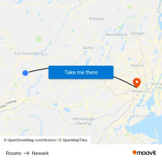Roseto to Newark map