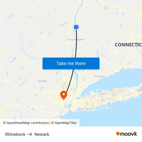 Rhinebeck to Newark map