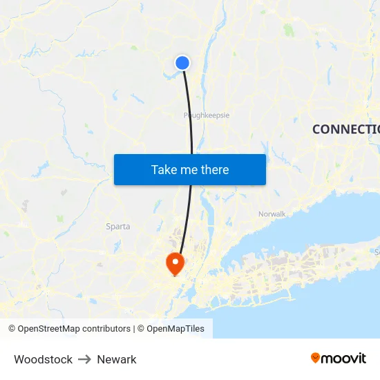 Woodstock to Newark map