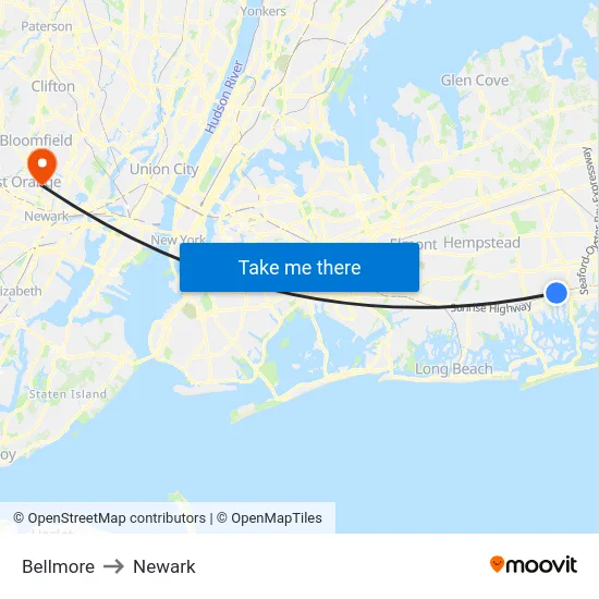 Bellmore to Newark map
