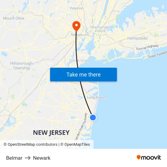 Belmar to Newark map