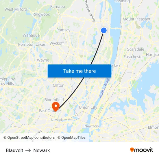 Blauvelt to Newark map