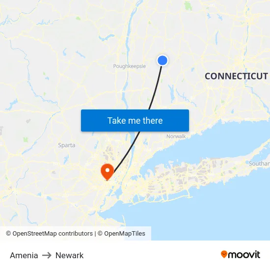 Amenia to Newark map