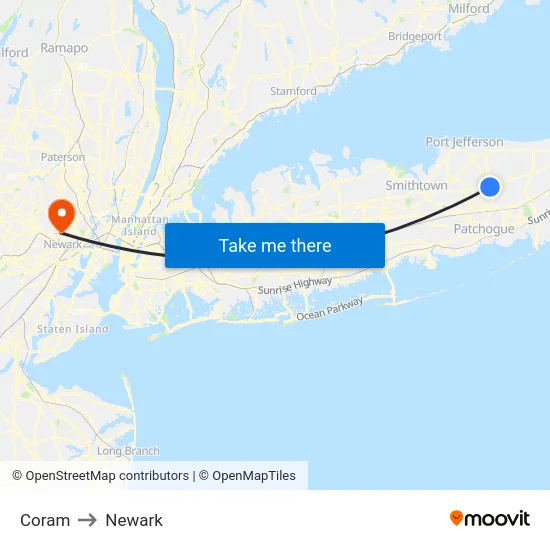 Coram to Newark map