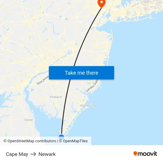 Cape May to Newark map