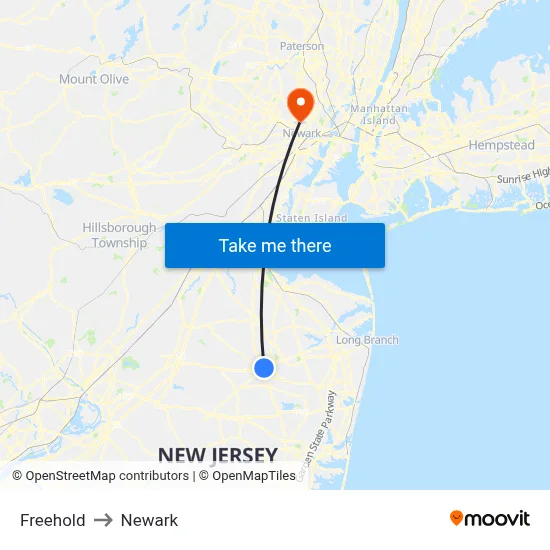 Freehold to Newark map