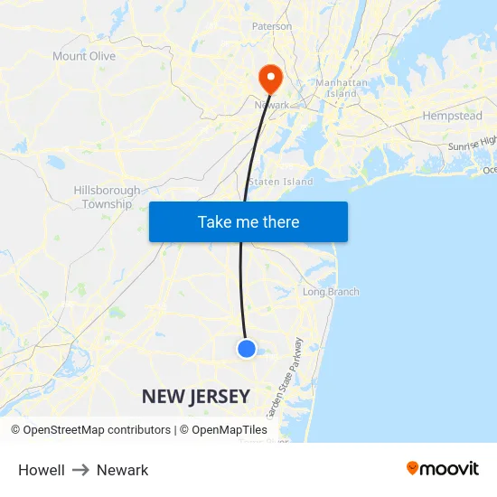 Howell to Newark map