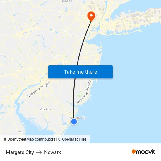 Margate City to Newark map