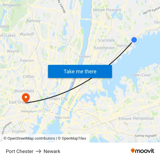 Port Chester to Newark map