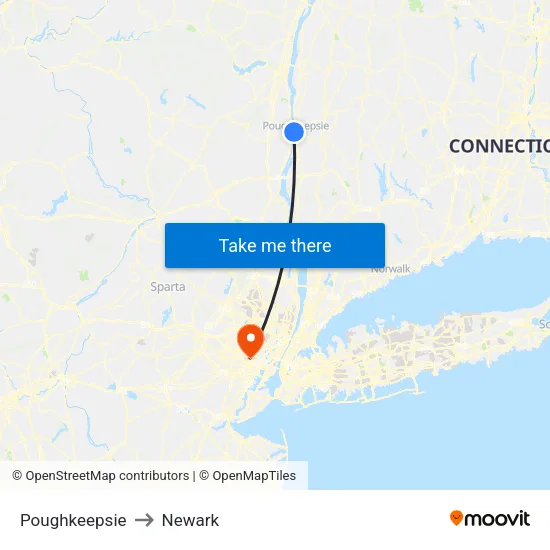 Poughkeepsie to Newark map