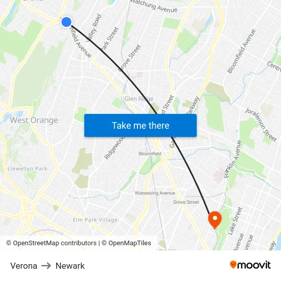 Verona to Newark map
