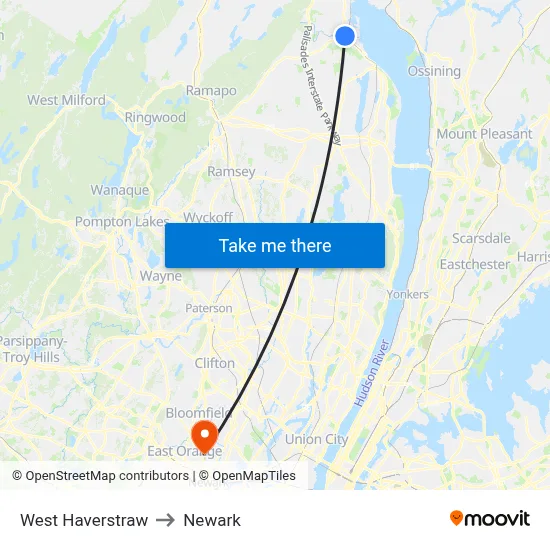 West Haverstraw to Newark map