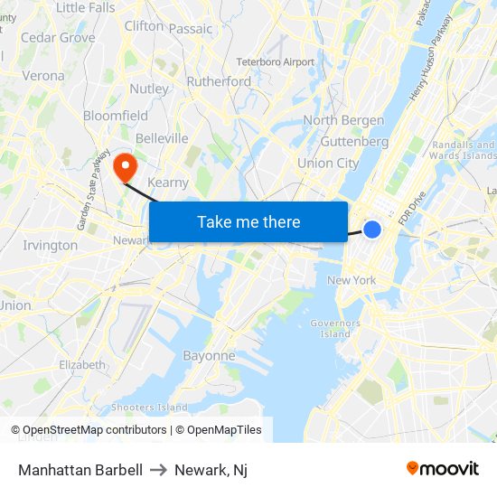 Manhattan Barbell to Newark, Nj map