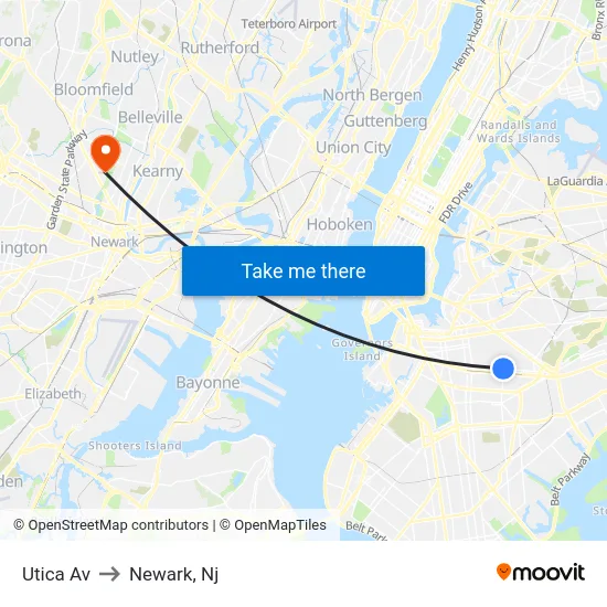 Utica Av to Newark, Nj map