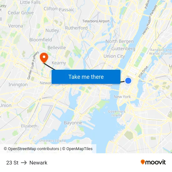 23 St to Newark map
