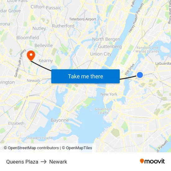 Queens Plaza to Newark map