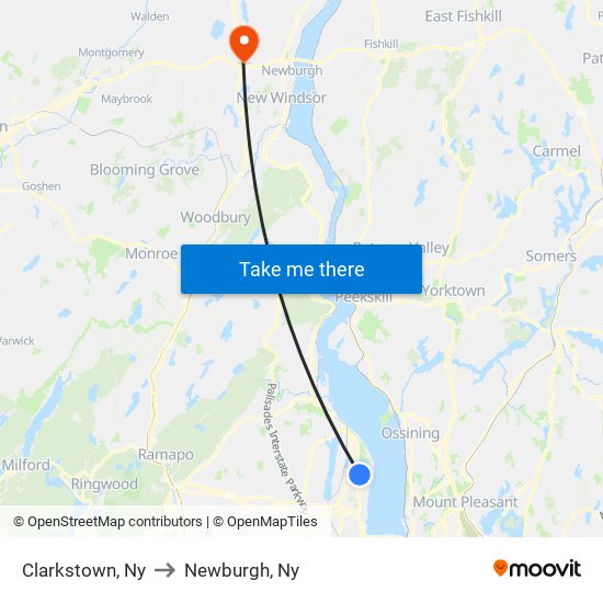 Clarkstown, Ny to Newburgh, Ny map