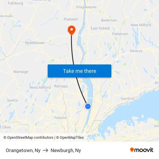 Orangetown, Ny to Newburgh, Ny map