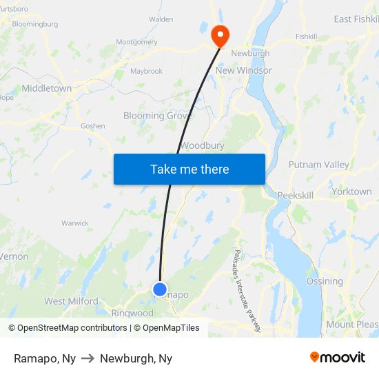 Ramapo, Ny to Newburgh, Ny map