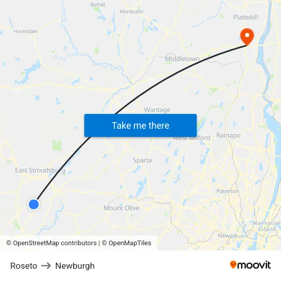 Roseto to Newburgh map