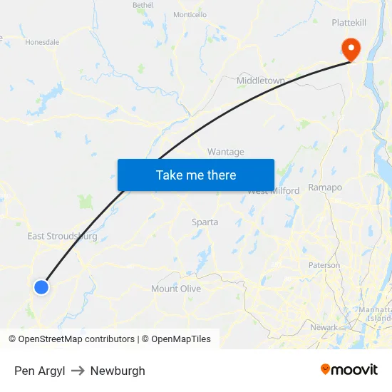 Pen Argyl to Newburgh map