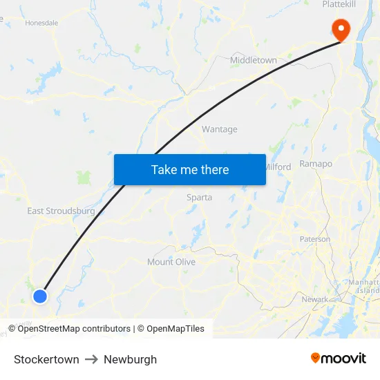 Stockertown to Newburgh map