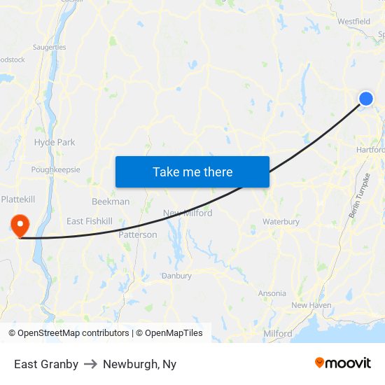 East Granby to Newburgh, Ny map