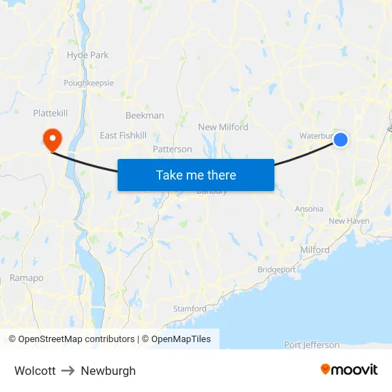 Wolcott to Newburgh map