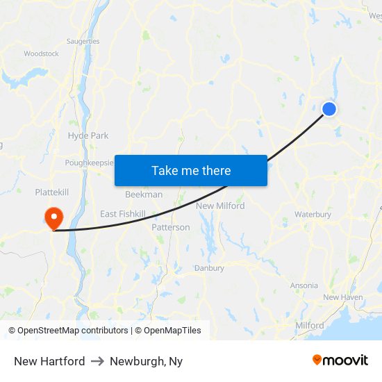 New Hartford to Newburgh, Ny map