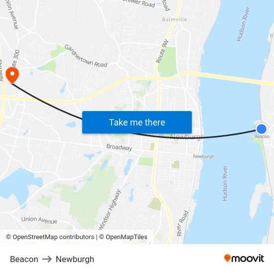 Beacon to Newburgh map