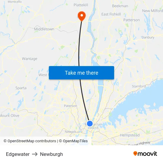 Edgewater to Newburgh map