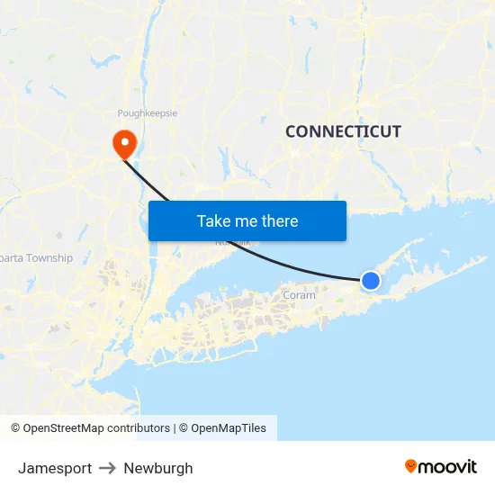 Jamesport to Newburgh map