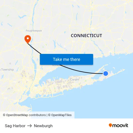 Sag Harbor to Newburgh map